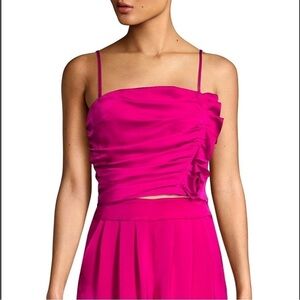 Ramy Brook Estelle Ruched Satin Crop Top Magenta Size 8 Spaghetti Strap Sexy